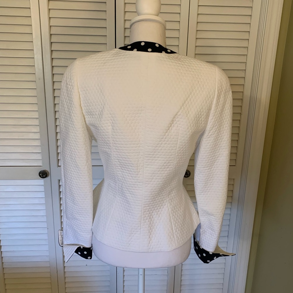 Ilie Wacs Vintage Polka Dot Trim Peplum White Jacket Made in USA 1980’s - Picture 4 of 8